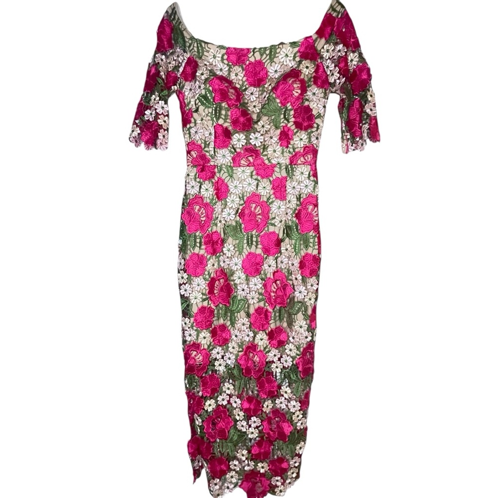 Xscape Pink and Cream Floral Lace Midi Dress - Picture 8 of 13